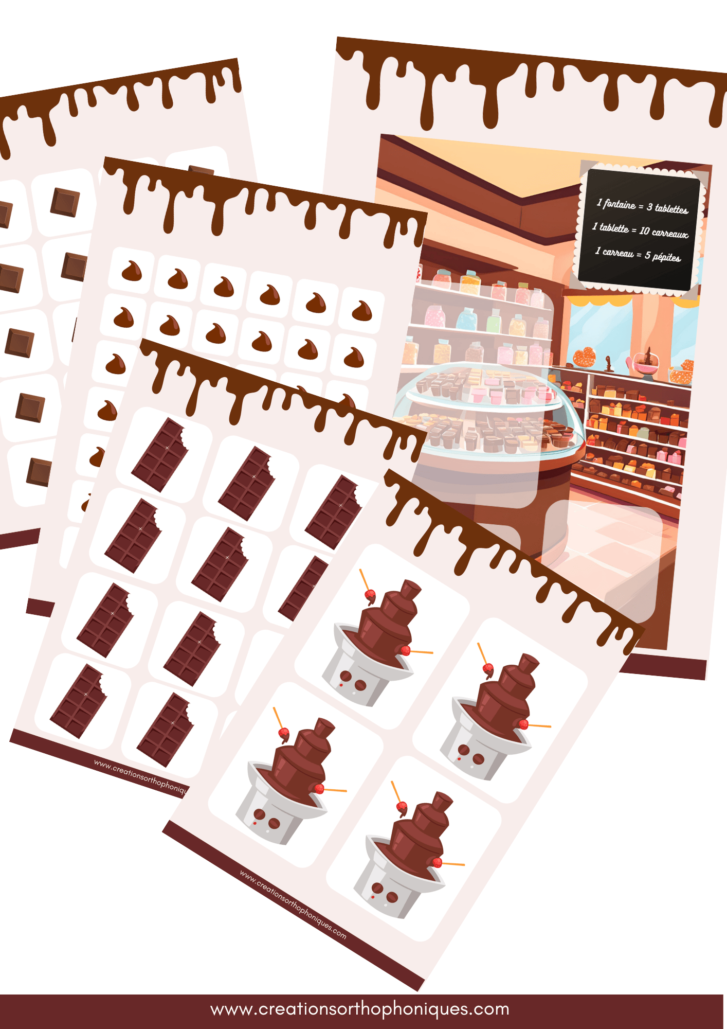 Créations orthophoniques Fontaine de chocolat jeu cognition mathématique PDF
