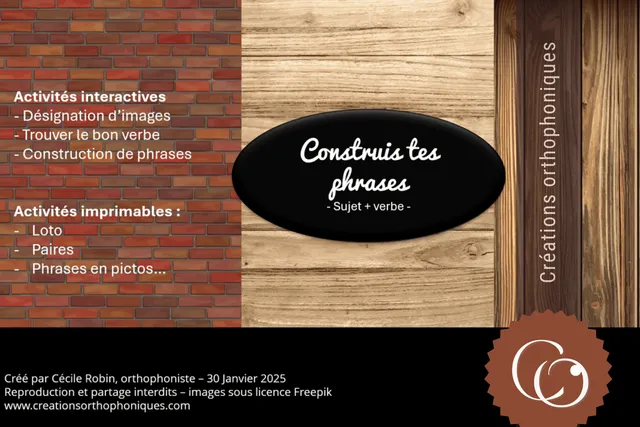 Créations orthophoniques Langage oral Construis phrases Sujet verbe kit