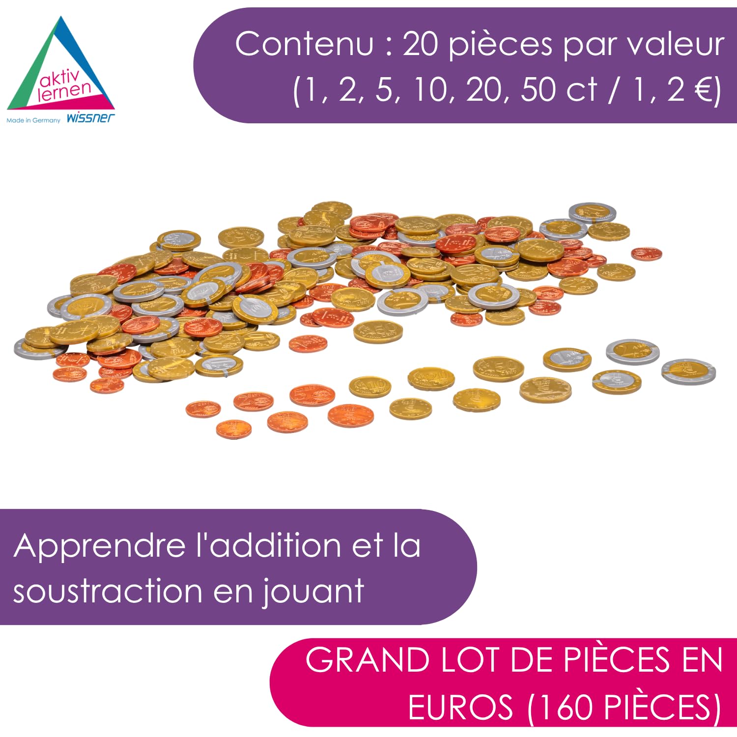 Wissner Lernspiele 160 pièces euros taille réelle pour école