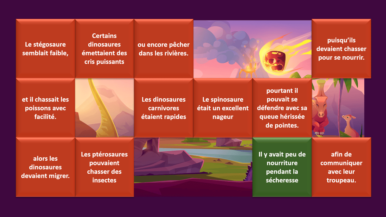 Créations orthophoniques Au temps des dinosaures lecture compréhension